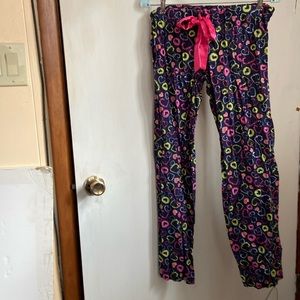 Flirtitude pants S/CH 100% cotton NWOT black pink yellow & white 35” long